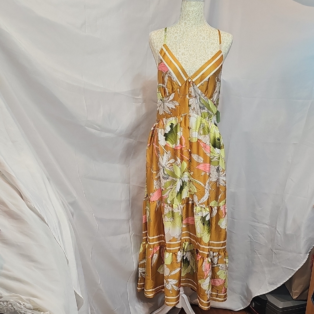 Mustard Floral Spaghetti-Strap Maxi Dress
